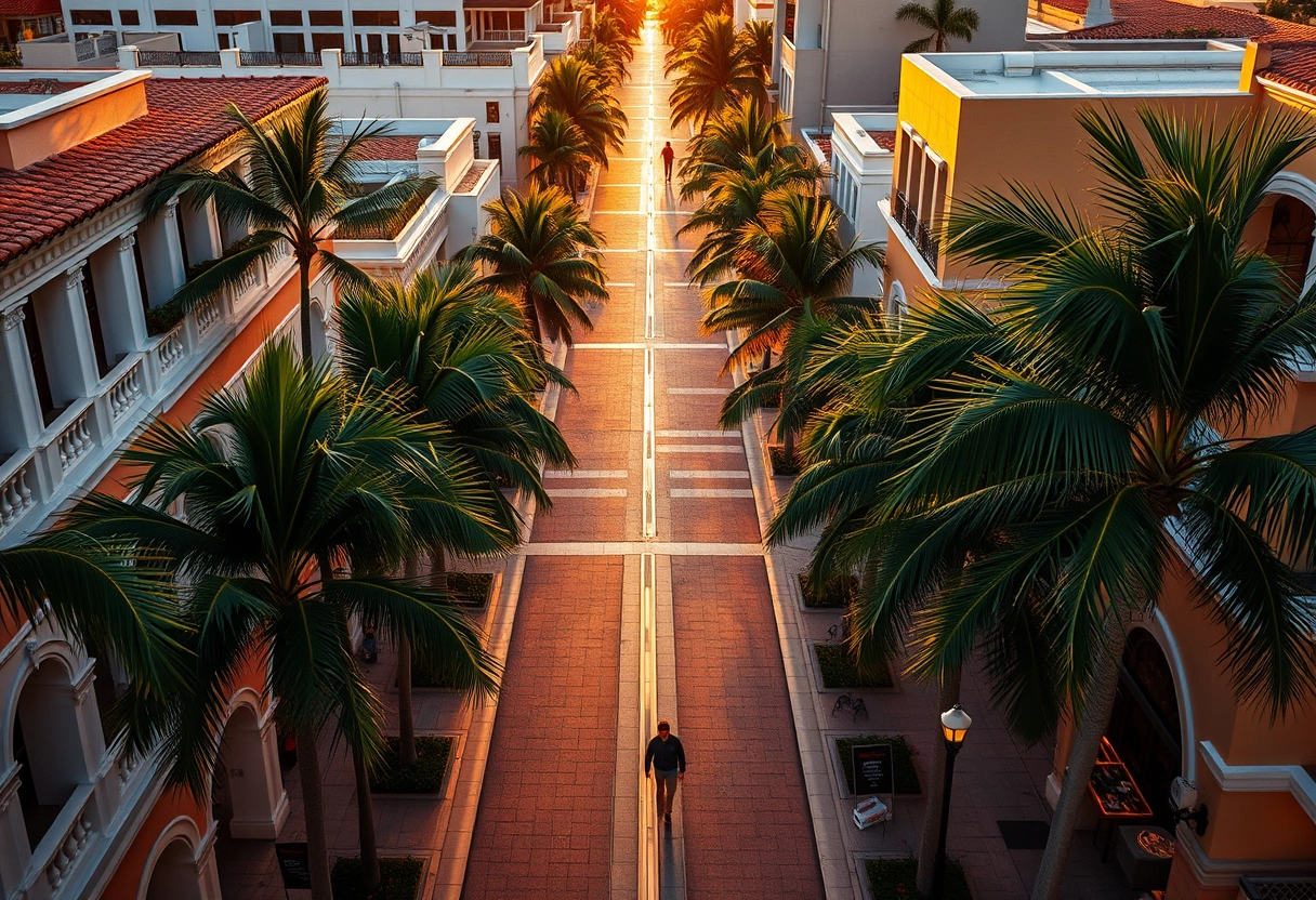 Aerial view of Espanola Way Miami Beach