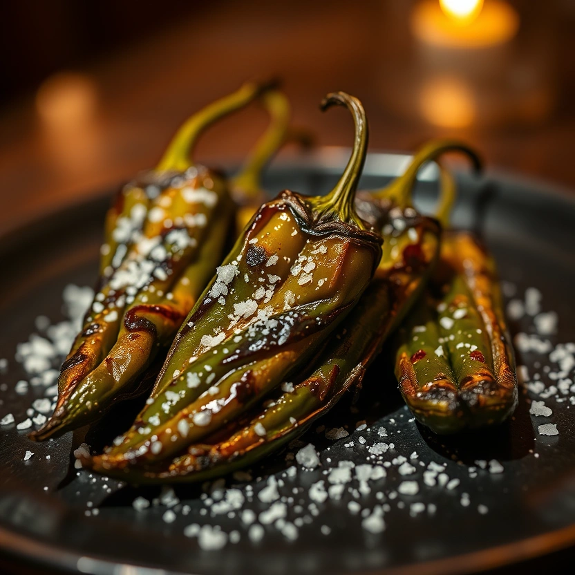 Blistered pimientos de padron with sea salt