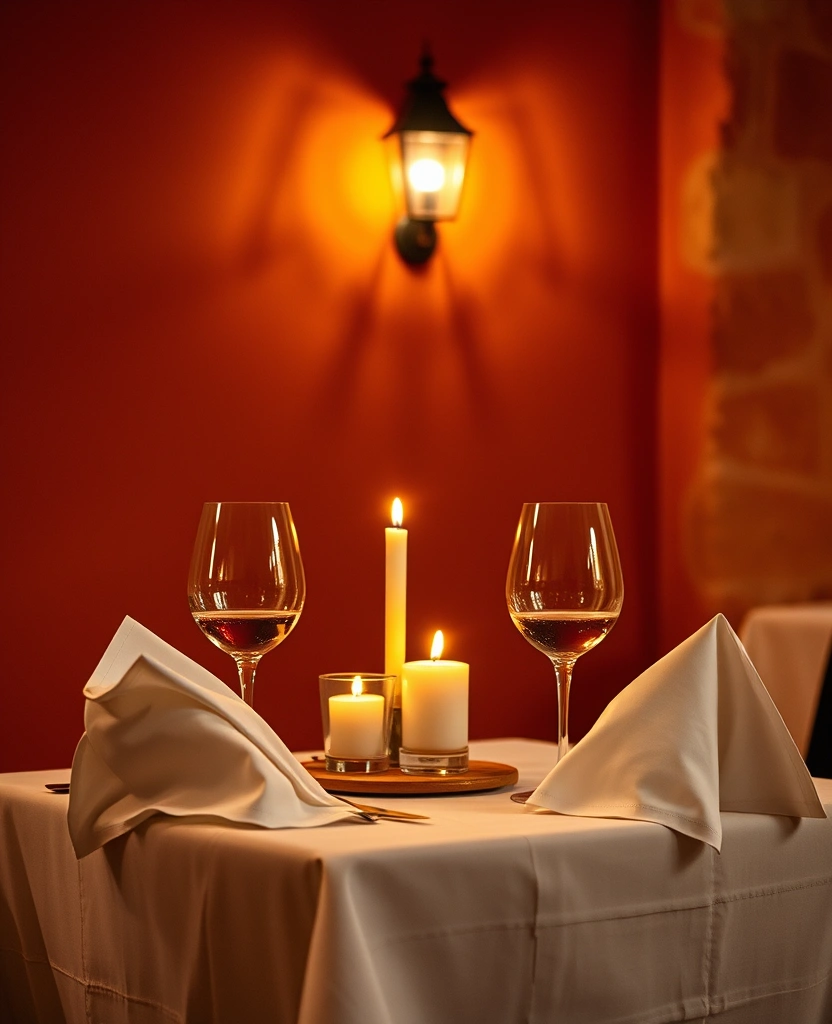 Candlelit table for two in romantic setting